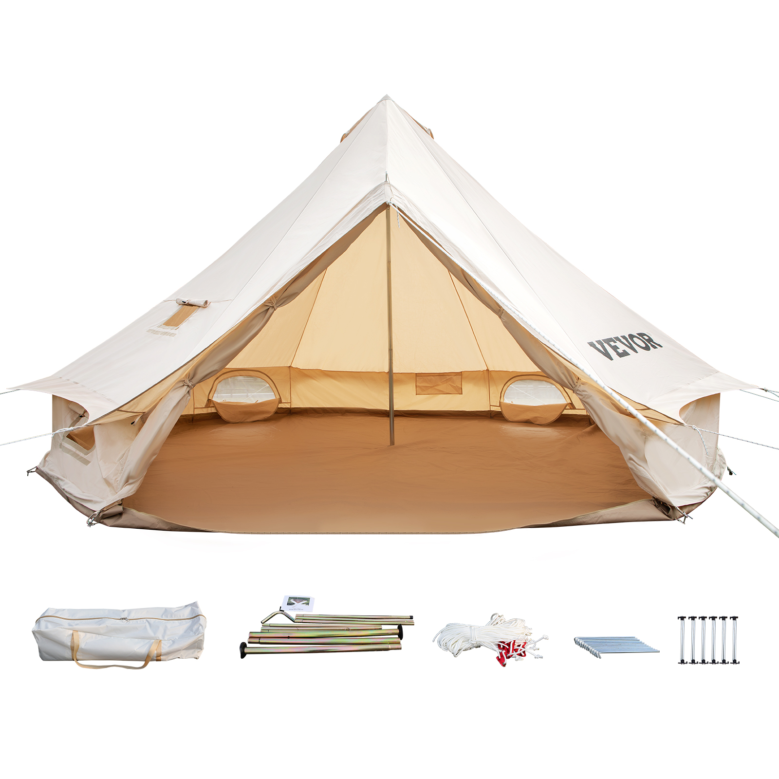 VEVOR Canvas Bell Tent, Waterproof & Breathable 100% Cotton Retro and Luxury Yurt with Stove