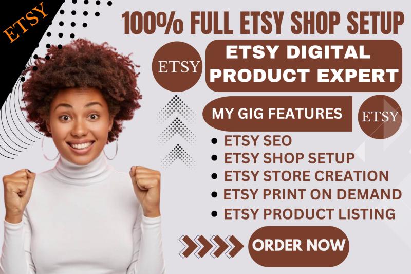 I will setup etsy digital product shop etsy store creation etsy product listing SEO