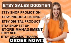 I will do Etsy promotion, Etsy traffic, Etsy SEO, Etsy sales, Shopify marketing