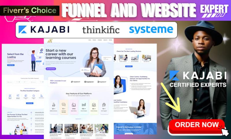 I will build expert kajabi online course website, systeme io thinkific sales funnel ghl