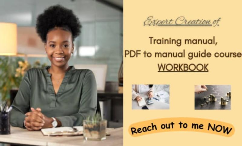I will create training manual, PDF to manual guide design, lesson plan manual
