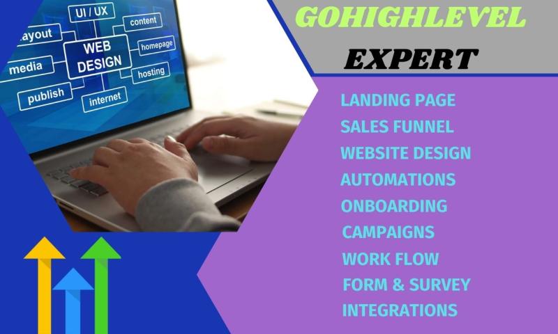 I will create gohighlevel sales funnel, go high level workflow ghl website landing page