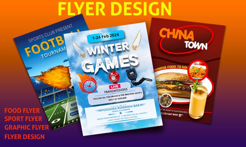 I will do sports flyer, food flyer, and graphic flyer design with business card design