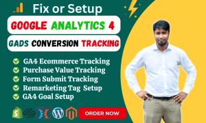 I will setup google analytics 4, ga4 ecommerce tracking, ads conversion tracking by GTM