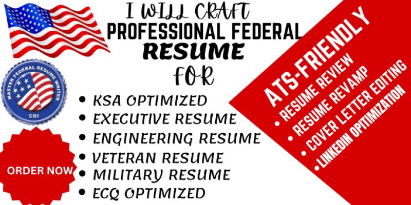 I will craft an ATS-friendly federal resume that will be KSA ECQ MTQs for USA jobs