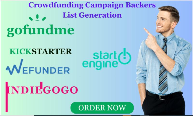 I will provide verified crowdfunding backer lists for Kickstarter, Indiegogo, and Wefunder