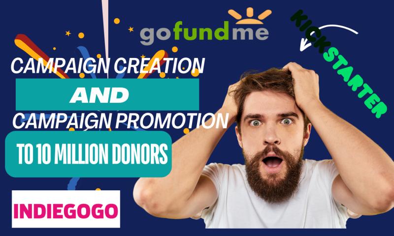I will create and promote your gofundme, indiegogo, kickstarter crowdfunding campaign