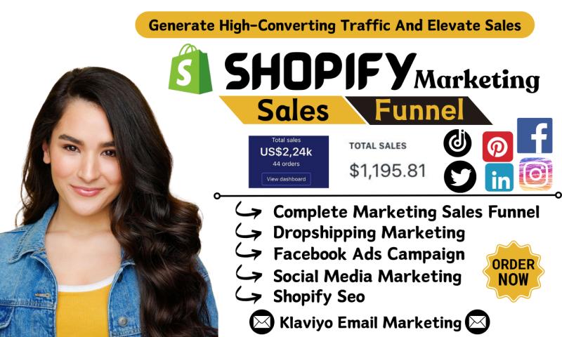 I will shopify marketing, sales funnel, shopify store promotion to boost shopify sales