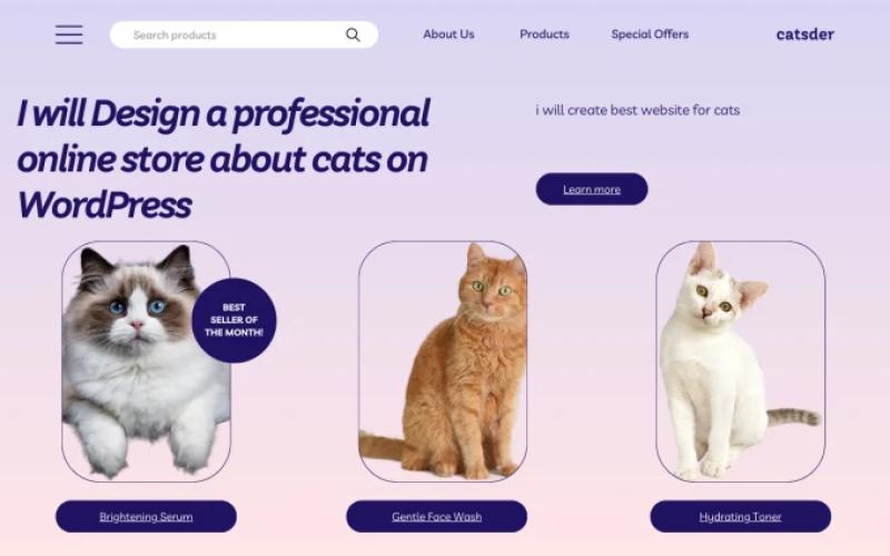 I will design a professional online store about cats on WordPress