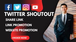 I will promote twitter shoutout, website share link to 80m active USA UK fb yt