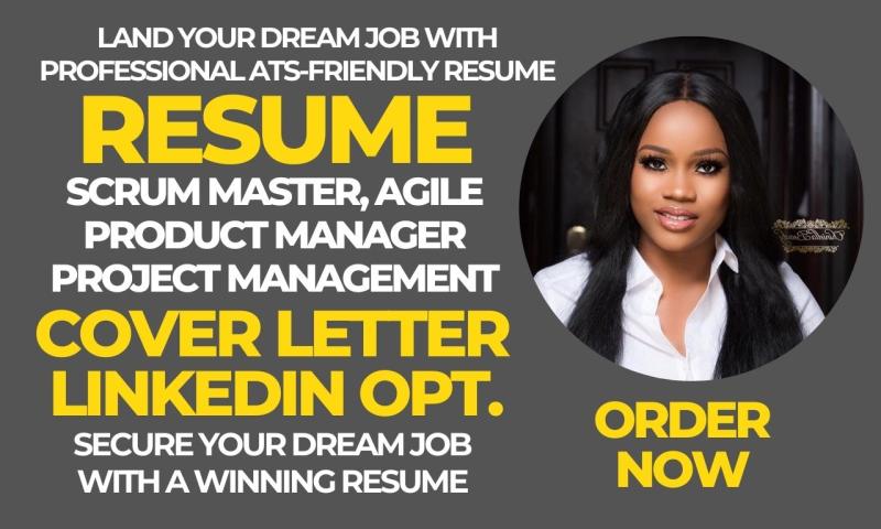 I will write scrum master, agile, project management, product owner, pmp resume