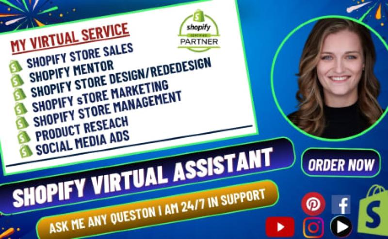 I will be your virtual assistant Shopify mentor store manager dropshipping sales funnel