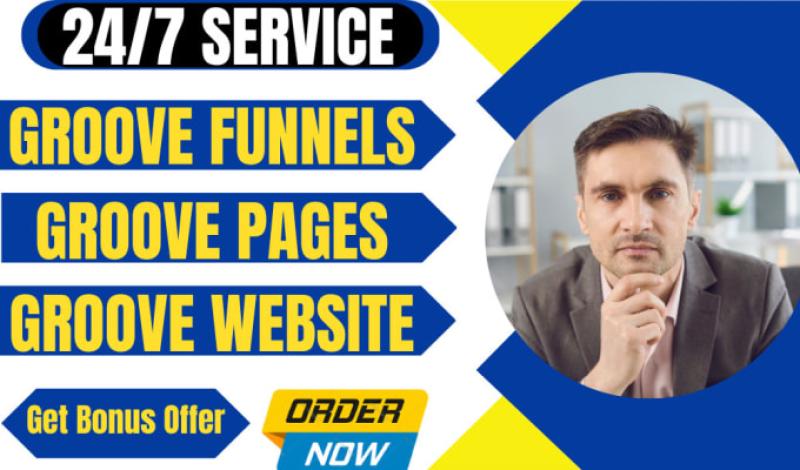 I will create an amazing website using Groove Funnels, Groove Pages, Groove Website, and GrooveKart