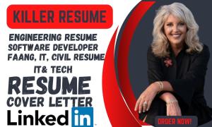 I will write engineering, software engineer, technical, IT, internship, and civil resume