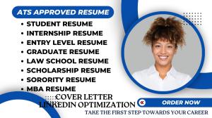 I will write internship, entry level, student resume, graduate resume and cover letter