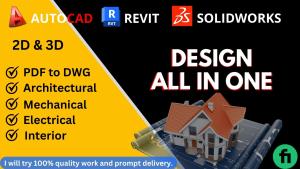 2d, 3d modeling, pdf to dwg, in autocad and solidworks, 3ds max
