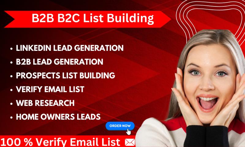 I will find active b2b leads, any business list building