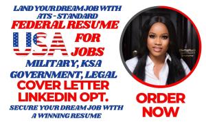 I will draft federal, military, veteran, ksa, usajob, govt, canadian, executive resume