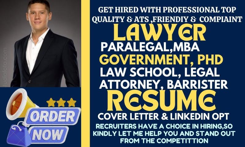 I will write a standard legal resume for a lawyer, attorney, law school, or paralegal