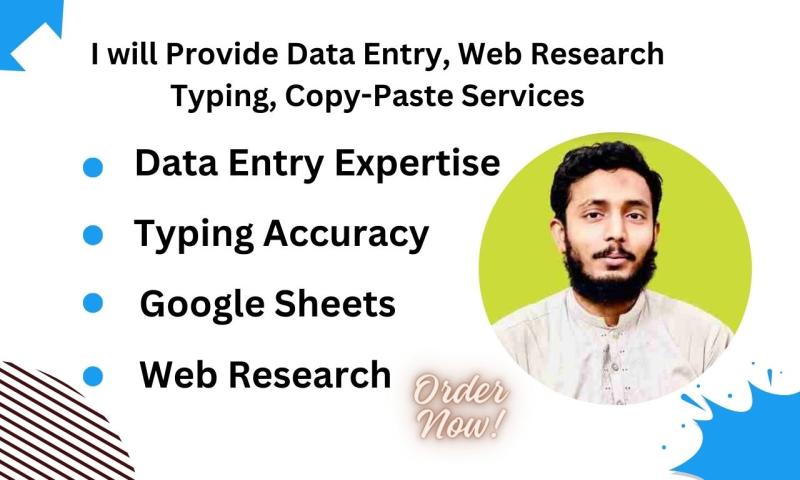 I will provide data entry, web research typing, copy paste services