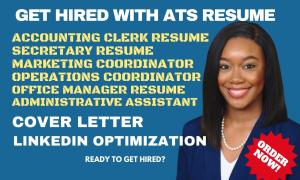 I will write administrative assistant, accounting clerk, secretary resume, cover letter