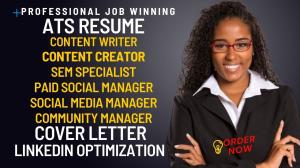 I will write social media manager content creator content writer sem specialist resume