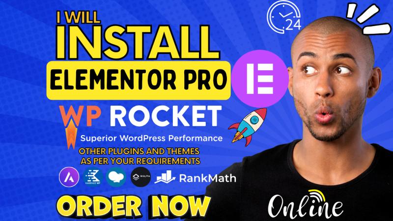 I will install Elementor pro, WP Rocket pro