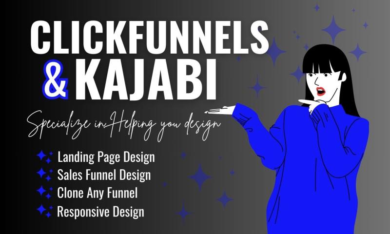 I will clickfunnels sales funnel, kajabi, click funnel expert,kajabi website, leadpages