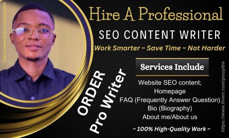 I will write website seo content, homepage, faq, bio, about me, article, and blog post