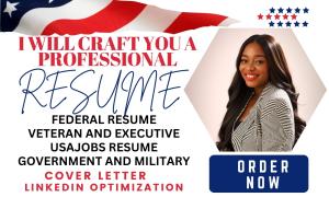 I will design federal resume, USA jobs, executive, CEO, svp, c suite, gover, zo resume