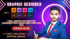 I will create an creative handwritten, signature logo for you