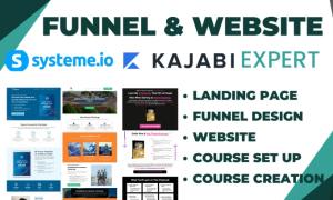 I will build expert Kajabi landing page, sales funnel, website design on Systeme io