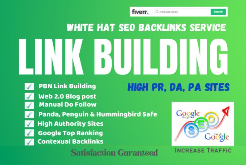 I will link building SEO, backlinks top da sites for google ranking