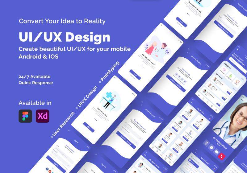 Professional Mobile App UI UX Design in Adobe XD and Figma