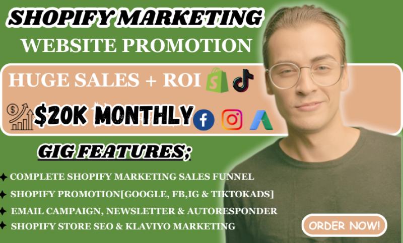 I will do Shopify marketing, Shopify promotion, Shopify traffic to boost Shopify sales