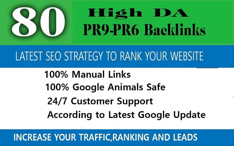 I will create 80 backlinks from high domain authority websites