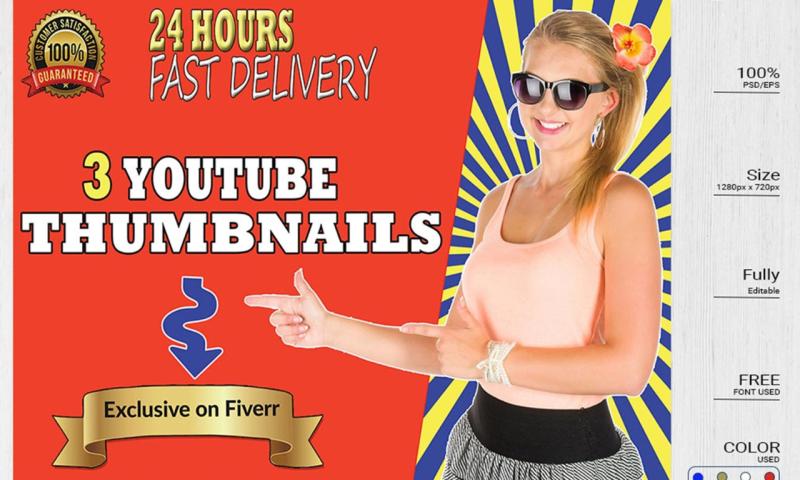 I will do catchy professional YouTube thumbnails design in 2 hours