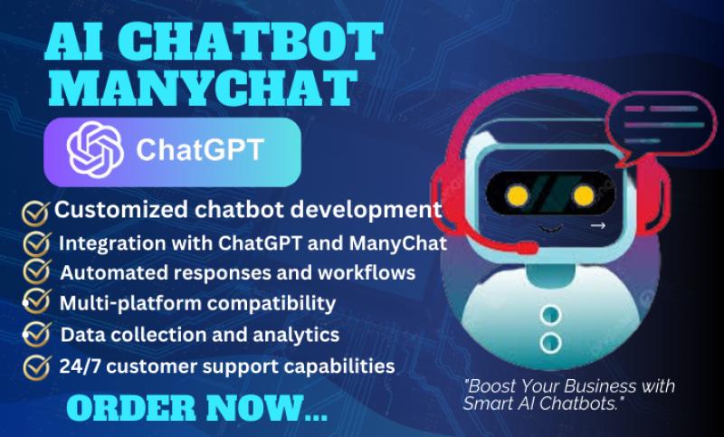 I will create powerful ai chatbots for your business with chatgpt manychat