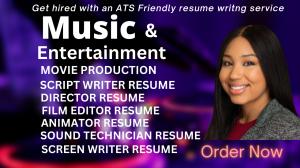 I will write entertainment cv music media resume cv maker cover letter linkedin profile