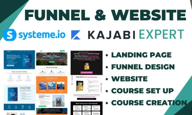 I will build expert Kajabi landing page, sales funnel, website design on Systeme IO