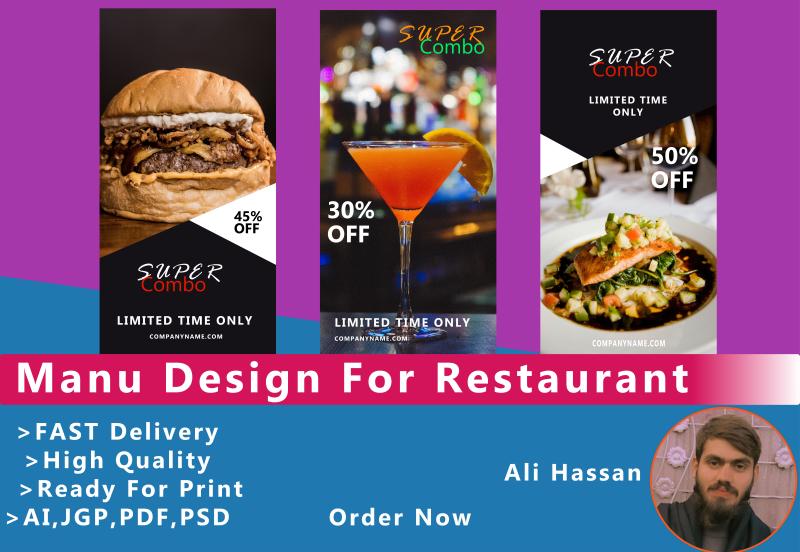I will design professional menu food, price list design of any kind