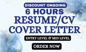 I will write 6 hrs professional resume, resume writing, resume design, tech resume