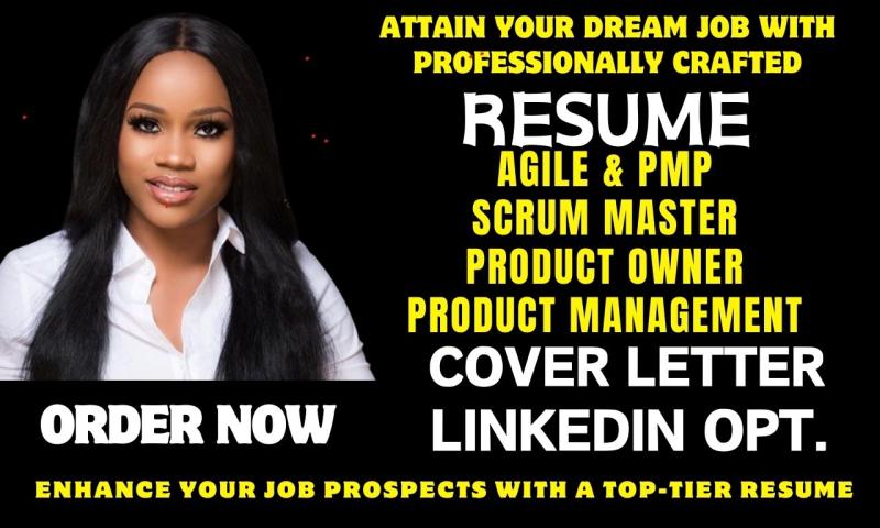 I will write scrum master, agile, project management, product owner, pmp resume