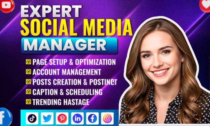 I will be your social media marketing manager and content creator