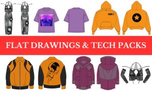 I will create professional fashion technical sketch and tech packs