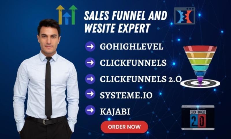 I will design ClickFunnels sales funnel, ClickFunnels Expert, Systeme IO, GoHighLevel