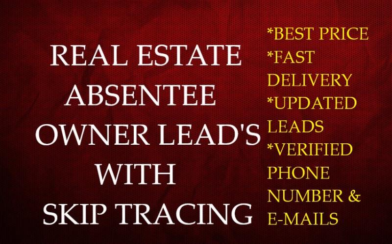 I will provide real estate absentee owner leads with skip tracing