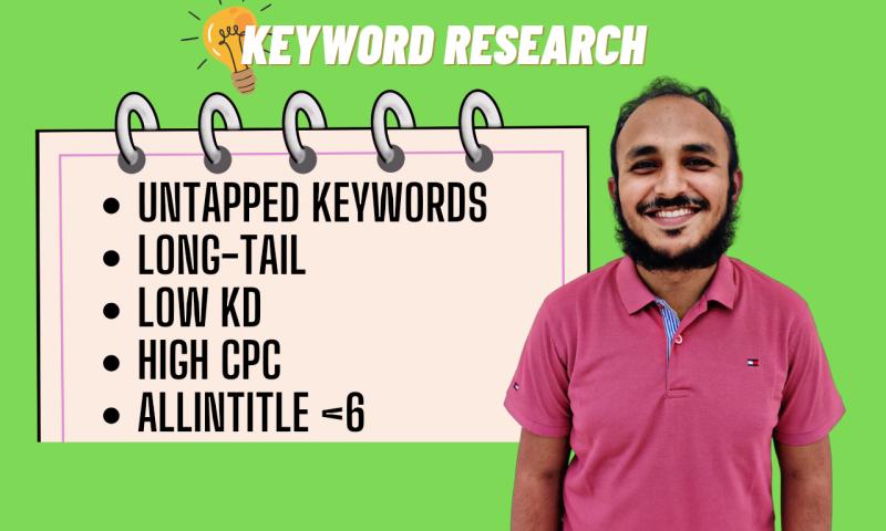 I will do best SEO long tail KGR keyword research with SEMrush or Ahrefs