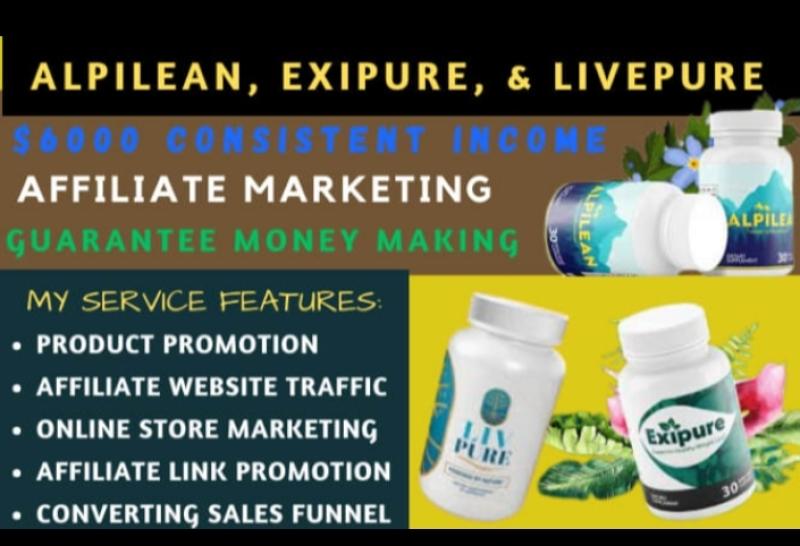 I WILL BUILD AND PROMOTE ALPILEAN, EXIP[URE, AND LIVEPURE PRODUCT WITH SALES FUNNEL