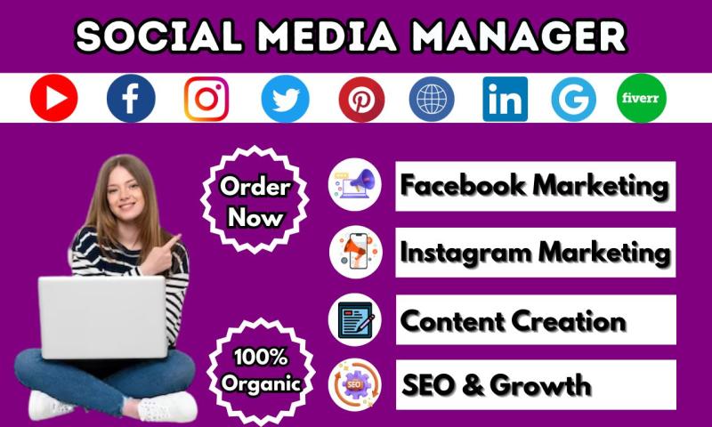 I will be your social media manager and virtual assistant